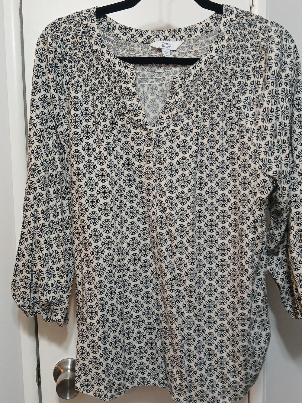 croft & barrow Cream and Black Printed Peasant Tunic